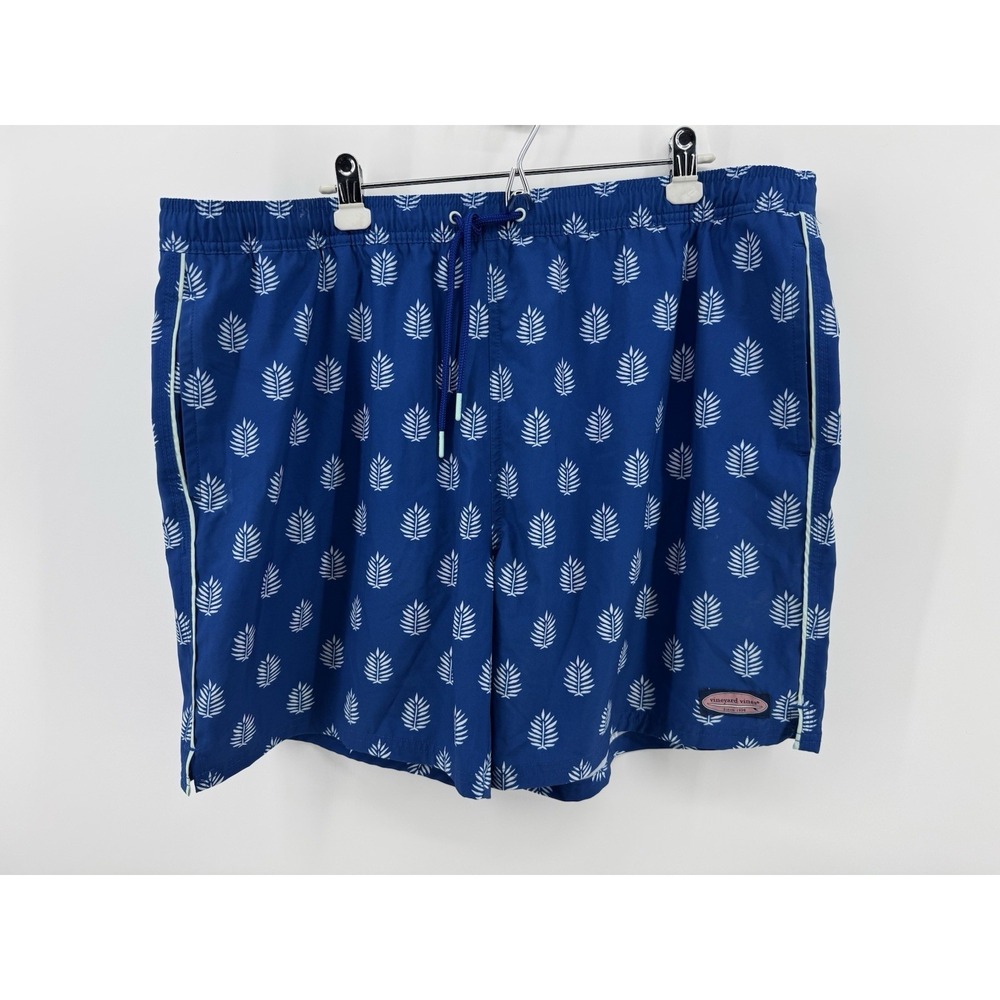Vineyard‎ Vines Men XXL Swim Trunks Shorts  Pockets Mesh Blue Palm Leaves